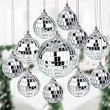 NTGRTY 11Stück Silber Hängekugel Spiegelkugel Discokugeln Mirrorball Glänzende Disco Ball für Weihnachtsbaum Hochzeit Geburtstagsfeier Dekoration Lichteffekt