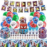 NTGFU 129PCS Spidey and His Amazing Friends Dekoration Pappteller Kindergeburtstag, Spider man Geburtstag Geschirr Set, Servietten Tischdecke Geschirr Set Partygeschirr Geburtstag Set für 20 Personen