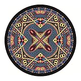 QQLADY Runder Kinderteppich, ultraweicher böhmischer Vintage-Marokkaner-Küchenteppich mit Buntem Aufdruck, großer Outdoor-Teppich, schmutzabweisender Teppich, Hängekorbmatte, blau, Durchmesser: 47