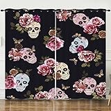 Vorhänge Beige Schädel Pfingstrose Verdunkelungsvorhang Weich Vorhang Blickdicht Wohnzimmer Verdunklungsvorhänge Schlafzimmer Gardine Blickdicht Curtains Schallschutz Blickdichte Vorhänge 2x100x240cm