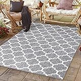 CC Teppich In-Outdoor Wetterfest - Grau-Weiß - 240x340cm -Modernes Design Raute Wetterfeste Balkonteppiche - Indoor Wohnzimmerteppich Küchenläufer Badteppich