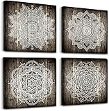 Leinwand Bilder Mandala Holzmaserung Wandbilder Wohnzimmer Mit Rahmen Set Zimmer Deko Modern Wandbild Schlafzimmer Küche Wand Dekorationen bild Wanddeko 4 Stück