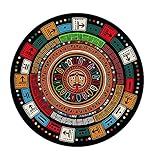 QQLADY Runder Kinderteppich, ultraweicher böhmischer Küchenteppich, Vintage-Azteken-Indianer-Druck, großer Outdoor-Teppich, schmutzabweisender Teppich, Hängekorbmatte, bunt, Durchmesser: 63 Zoll /
