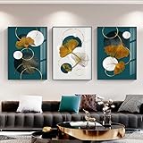 MYTAYT Nordic Wandkunst Leinwand Malerei Moderne Gold Aprikosenblatt Minimalistische Poster Drucke Stillleben Bilder Für Wohnzimmer Schlafzimmer Wohnkultur -50X70Cmx3-Kein Rahmen