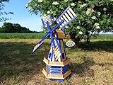 Große Holz-Windmühle wetterfest, kugelgelagerte windmühlen, Gartenwindmühle 130 cm, zweistöckig MIT 2 BALKONEN, Garten windmühlen, Windfahne/Windrad o. SOLAR o. Außenbeleuchtung WMH130bl-OS 1,30 m