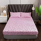 Spannbettlaken 140x200cm Microfaser Rosa Schwarz Weiß Leoparden Muster Spannbetttuch Bettlaken Leopard Leo für bis 25-30 cm Matraze