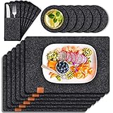 Tendak Filz Tischsets Platzset, mit 6 Tischset Abwischbar 44x32cm, 6 Untersetzer und 6 Besteckbeutel,Hitzebeständig und waschbar, Tischset Set aus Anthrazit