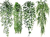 NANQWIN Hängepflanzen für Herbstdekorationen, grüne Heimdekoration, künstliche Weinblätter für drinnen und draußen (4-Packungen)