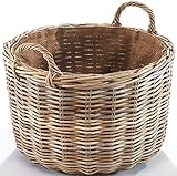 Kobolo Rattankorb Holzkorb für Kaminholz - rund - Rattan kubu grau - 34x50 cm