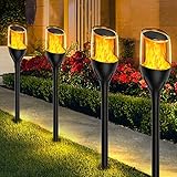 HAUSBELL 4 Stück Solarlampen für Außen Garten, Fackel Solarleuchten Garten Halloween Weihnachtsdeko mit Realistischen Flammeneffekt, IP65 Wasserdicht Solarleuchten für Außen, Rasen, Terrasse, Blakon