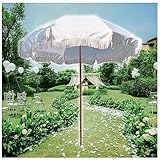NOIRDA Runder Sonnenschirm Neigbar Terrassenschirm, Luxus-Strandschirm Mit Quasten, Mit 8 Stabilen Rippen, Dekorativer Gartenschirm Marktschirm, Weiß