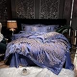 FXJ Bettwäsche-Set, 4-teilig, Silbergrau, Satin-Jacquard-Baumwolle, Bettbezug, Queen-King-Size-Bett, 4-teilig, seidiges Bettbezug, 1 Bettlaken, 2 Kissenbezüge, 4 Stück