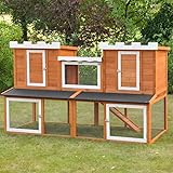 Premium Hasenstall Kaninchenstall XXL groß artgerecht mit Freigehege ideal für draußen Kleintierstall 197 x 85 x 112 cm - braun weiß - 2 Ebenen