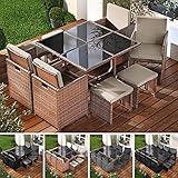 BRAST Gartenmöbel Set Camouflage Deluxe | 8-12 Personen viele Modelle & Farben | incl. Kissen & Abdeckung | Outdoor Loungemöbel Sitzgruppe Essgruppe Garnitur | 9tlg Braun/Cappuccino