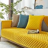 sesselläufer,sofaüberwurf,2/3/4 Sitzer verdicken Plüsch Sofa Protector Cover,Gesteppte High-End-Couch Saver Cover,Büro rutschfest weiches Sofa Dekorativer Schild-Gelb_110 * 180 cm