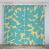 SJSXWQN Vorhang Blaue BläTter Gardinen mit Ösen Vorhang Blickdicht Thermo Verdunklungsvorhänge Schiebegardinen für Schlafzimmer Wohnzimmer H 200 x B 140 cm 2er Set