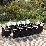 MOONAIRY 15-TLG. Garten-Essgruppe mit Kissen, Esstisch Mit Stühlen, Gartenmöbel Set, Gartengarnitur, Möbelsets, Balkonmöbel Set, Sitzgruppe, Terassenmöbel, Esstisch-Set, Poly Rattan Schwarz