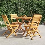 JUNZAI 5-TLG. Garten-Essgruppe Massivholz Teak, Terassenmöbel Außen, Gartenmöbel Set, Möbelsets, Balkonset, Garden Furniture, Balkonmöbel Set, Essgruppe, Tisch- Und Stuhl Set, Garden Lounge,