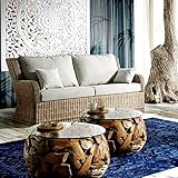 Möbel Bressmer Teak Couchtisch rund mit Glasplatte XILON Teakholz Wurzeltisch massiv - 100% Handarbeit Unikat - Tisch Holz Treibholz massiv rustikal aus Naturholz