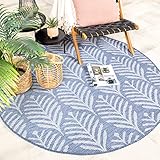 FRAAI | Home & Living In- & Outdoor Teppich Rund - Summer Leaves Blau - Ø 100cm - Wetterfest Outdoorteppich - Flachgewebe - Wohnzimmer, Balkon, Garten, Flur, Terrasse - Carpet