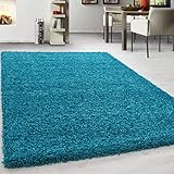 Hochflor Teppich Türkis Blau, Einfarbig, Flauschiger Langflor Teppich, Shaggy Flokati, Rechteckig, Pflegeleicht, Wohnzimmerteppich, Größe:100 x 200 cm