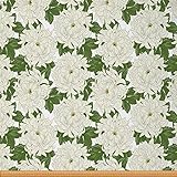 Blumenstoff Meterware Romantoc Japanische Chrysantheme Möbelstoff Blätter Dekostoff Retro Blütenblätter Drinnen Draußen Stoff Botanischer DIY Wasserdichter Stoff Weiß Grün 920 x 150 (HxB)