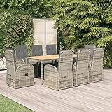 Tidyard 9-TLG. Garten Essgruppe, Terrassenmöbel Set 8 Personen, Sitzgruppe Garten, Esstisch mit Holz-Tischplatte & Hochlehner Stühle mit Sitzkissen, Gartenmöbel Set Poly Rattan Grau