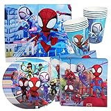 Partygeschirr Geburtstag,41Pcs Spider-Man and His Amazing Friends Tableware Kindergeburtstag Deko, Geburtstag Party Supplies, Tassen,Teller,Papier,Tischdecken,für Superheld Geburtstagsdeko Party Set