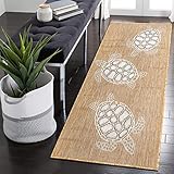 Liora Manne Carmel Teppich, flach, pflegeleicht, für drinnen und draußen, Seaturtles, sandfarben, 30 x 120 cm