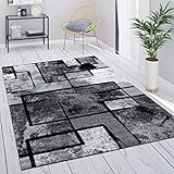 Paco Home Teppich Wohnzimmer Grau Vintage Kurzflor Schlafzimmer Geometrisches Design Modern, Grösse:140x200 cm, Farbe:Grau