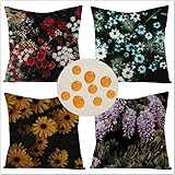 Jvyaeen Outdoor Kissenbezug Wasserdicht Kissen 4er Set,Quadrat Doppelseitig Kissenhülle,Hochwertige Qualität Leinenmaterial,für Balkon Sofa Garten Dekor kissenbezüge Bunte Blume 50x50cm