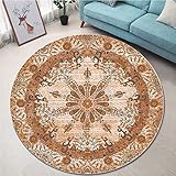 ARUGYTEI Runder Teppich,Brauner orange farbener Vintage Blumendruck,Runder Designer Teppiche Kurzflor, Wohnzimmer Esszimmer Schlafzimmer Kinderzimmer,Brown, ø 180 cm