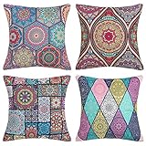 DakTou Kissenbezug 45x45cm Quadratisch Überwurf Kissenbezüge Boho Mandala Hippie Dekorativen Kissenhülle Baumwolle Leinen Werfen Kissen für Sofa Schlafzimmer, 4 Stück, 18x18