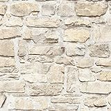 Naturstein Tapete in Maueroptik | Steintapete in Beige ideal für Küche und Wohnzimmer | Vliestapete in Steinoptik im Landhausstil