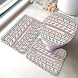 rutschfeste 3 Badteppich Set Frohe Weihnachten Rentier Stern Jingle Bell Polka Dots Baum 3-Teiliges Badteppich-Set Waschbar Anti-Rutsch Badgarnitur Badematten, Für Wohnzimmer, Badezimmer
