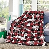 Decken Winter Weihnachten Weiße Hirsche Schneeflocke Pflanze Schwarz Rot Büffel Gingham Warme Sofaüberwurf Decke Superweiche Tv-Decke Für Reise Geburtstag Couch 50'x40'