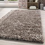 HomebyHome Teppich Hochflor Langflor Shaggy Einfarbig Meliert Design Wohnzimmer 30 mm Florhöhe Flauschig Weich Rechteckig Läufer, Farbe:Beige, Grösse:200x290 cm