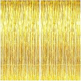 2 Stück Folien Fransenvorhänge, Goldenes Lametta Metallic Lametta Vorhänge, Foto Hintergrund für Hochzeit, Verlobung, Brautparty, Geburtstag Junggesellinnenabschied Bühnendekoration(3,28 ft x 6,56 ft)