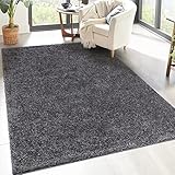 carpet city Shaggy Hochflor Teppich - 60x110 cm - Anthrazit - Langflor Wohnzimmerteppich - Einfarbig Uni Modern - Flauschig-Weiche Teppiche Schlafzimmer Deko