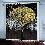 GSKOQD Vorhänge Wohnzimmer Blickdicht Gardinen Verdunkelungsvorhang Schlafzimmer Kinderzimmer Thermovorhang Digitaldruck 3D Goldener Vollmond-Waldlöwe Ösenschal 2Er Set - 200X200Cm (B X H)