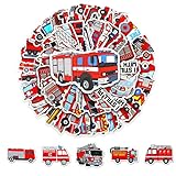 Feuerwehr Aufkleber Feuerwehrauto Sticker 100 Stücke Fire Truck Deko für Auto Laptop Computer Skateboard Wasserflaschen Koffer Fahrrad Motorrad Wandsticker Geeignet für Erwachsene Kinder Jungen