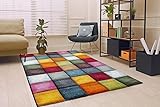 the carpet Monde Deluxe Wohnzimmer Teppich Hand Carved, Kurzflor, Farbenfroh, Bunt, Blau, Rot, Braun, Grün, Grau, Kariert, 200 x 290 cm