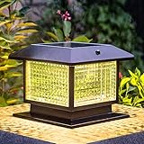 Kikioo Solar-Pfostenleuchten für den Außenbereich, IP65, wasserdicht, Gitterglas-Säulenlicht, Aluminium-LED-Säulenleuchten, Villa, Hof, Zaun, Landschaft, Poller, Pfostenlampe mit Fernbedienung