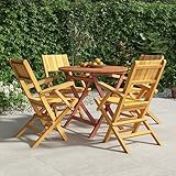 JUNZAI 5-TLG. Garten-Essgruppe Massivholz Teak, Terassenmöbel Außen, Gartenmöbel Set, Möbelsets, Balkonset, Garden Furniture, Balkonmöbel Set, Tisch- Und Stuhl Set, Essgruppe