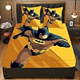 OUAPPA Kinder Bettlaken 120 * 200 cm Batman Spannbetttuch Mikrofaser Spannbettlaken 30cm Tiefe Matratzenschoner Mit 2 Kissenbezügen 80x80cm schlafcouch