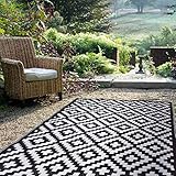 FH Home - Outdoor-Teppich - wetterfest, farbecht, wendbar - recycelter Premium-Kunststoff - geometrisch - Terrasse, Balkon, Garten, Flur - Kunststoffteppich Aztec - Schwarz & Weiß - 180 x 270 cm