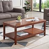 JHKZUDG Aschenholz Großer Couchtisch Mit Regal -Couchtisch Mit Aufbewahrung in Leichter Aschenholz Finish,Massives Holzkandentisch in Rechteckiger Form Für Wohnzimmer,Walnut