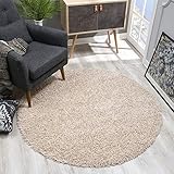 SANAT Teppich Rund - Beige Hochflor, Langflor Modern Teppiche fürs Wohnzimmer, Schlafzimmer, Esszimmer oder Kinderzimmer, Größe: 120x120 cm