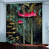 LAMPPE 3D Abstrakter Roter Lotus Muster Verdunklungsvorhänge H 210 X B 110 cm 2 Stücke Vorhang Blickdicht Für Mädchen Junge Kinderzimmer Fensterdekoration, Gardinen Wohnzimmer Schlafzimmer Ösenvorha