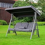 HOME DELUXE - Hollywoodschaukel DESCANSO Grau mit Abdeckung - 3-Sitzer, B/H/L 115cm x 195cm x 198cm, inkl. Getränkehalter, Sitz- und Rückenkissen I Gartenliege Gartenlounge Schaukelliege